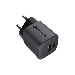 Nabíječka telefonu Forcell F-Energy GaN USB C + USB A QC4.0 PD 33W, šedá