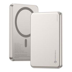 Powerbanka kompatibilní s MagSafe Forcell F-Energy Slim QC4.0 PD 15W 5000 mAh, stříbrná