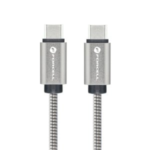 Datový kabel Forcell Metal USB C na USB C  QC4.0 PD 5A 100W, délka 2m, barva stříbrná